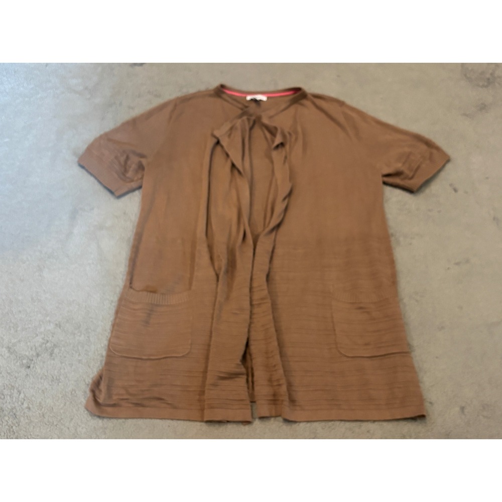 Isaac Mizrahi Live Womens Brown Short Sleeve Open Front Cardigan Sweater Large
